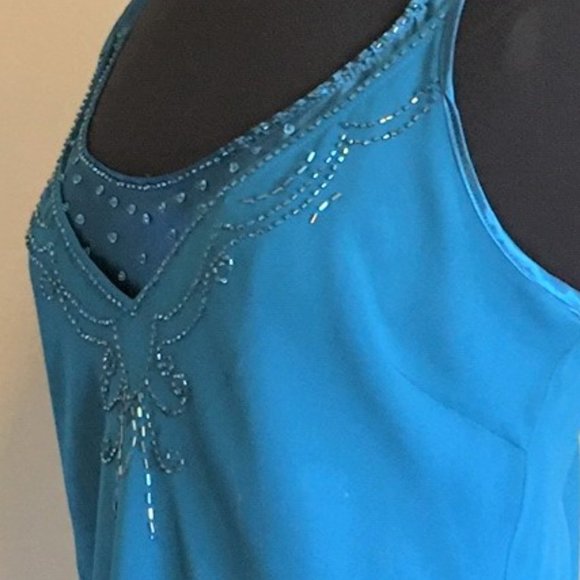 Vibrant blue sequin and bead adorned layered top - Picture 4 of 14